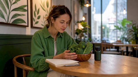 Nutritionist reviewing cruciferous vegetables and DIM supplement