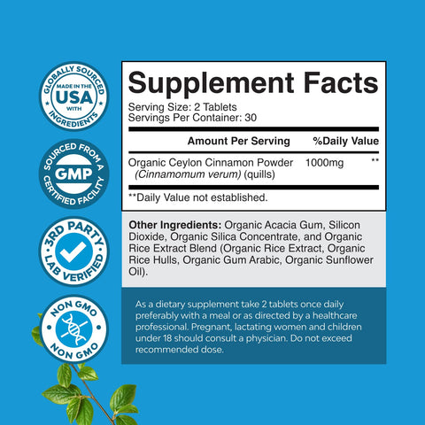 Organic Ceylon Cinnamon 1000mg per serving