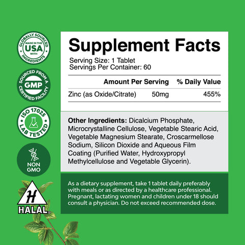 Zinc 50mg per serving
