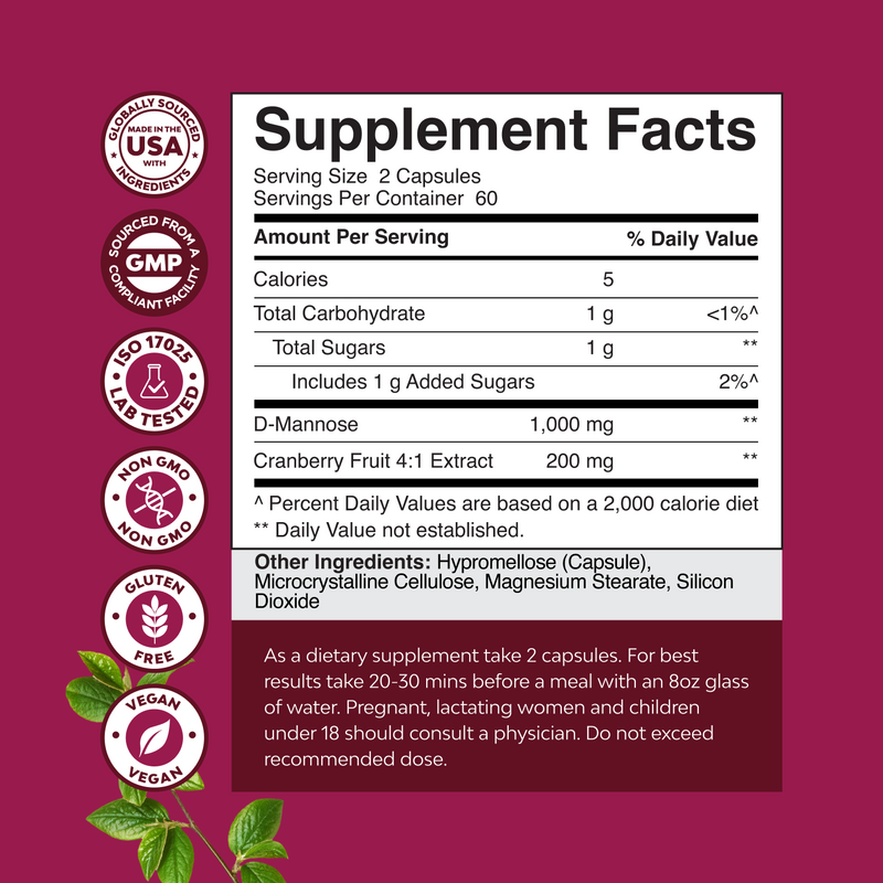D Mannose & Cranberry 1000mg per serving